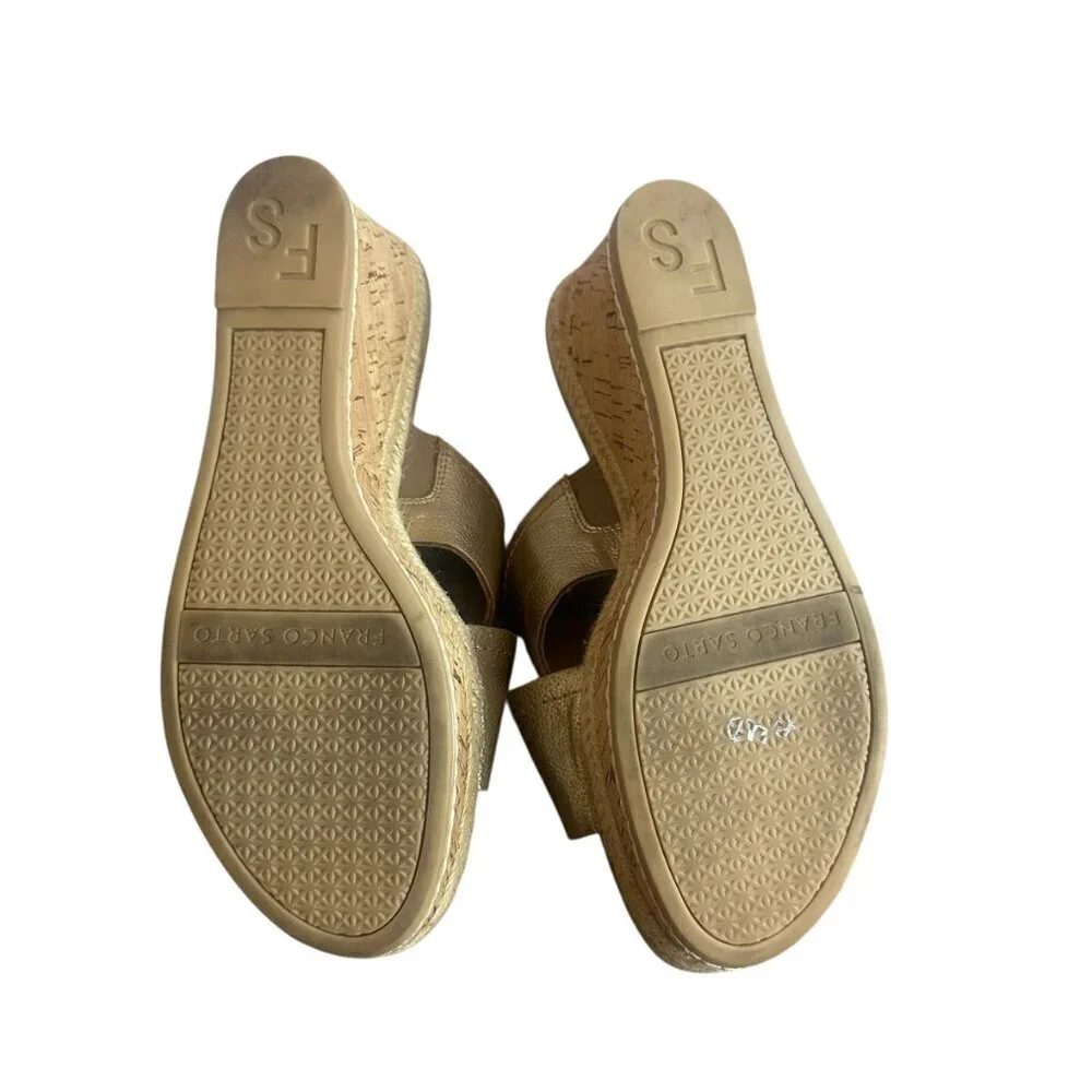 Franco Sarto Gold Slip-On Slide Wedge Sandals Metallic Comfort Size 9.5 Women's